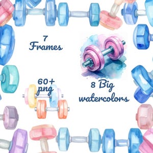 Watercolor Dumbbell Clipart Bundle: 70 Pastel Gym Stickers (Digital Download