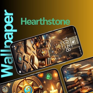 Papéis de parede de arte do jogo Hearthstone para telefones - fundos de batalha de cartas de fantasia. Papel de parede do iPhone. Baixar digitais. Arte de IA