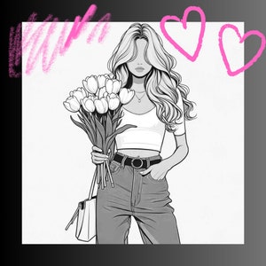 Flower Girl coloring 10 pages download, fashion art, girl art, fashion girl, fashion girl illustration, fashion coloring book, adult color