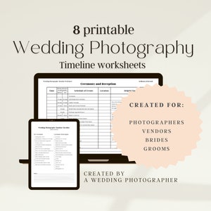 Printable Wedding Photography Timeline Worksheets!! Create the perfect photo timeline! Created for couples, vendors, and photographers!