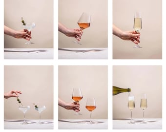 Mix & Match Set of 2 Custom Monogrammed Premium European Crystal Glassware - Personalised Wine Glass, Champagne Flute, Cocktail Coupe