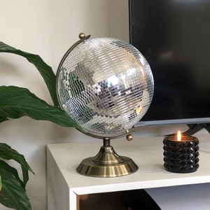 Brass Disco Globe, Retro Design, Trendy Home Decor. Melting Disco Ball Inspired Centrepiece. Handmade Disco Ball with 2000+ Mirror Tiles.