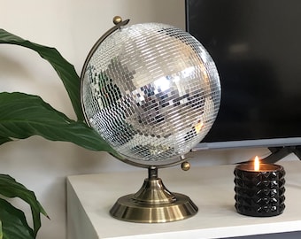 Brass Disco Globe, Retro Design, Trendy Home Decor. Melting Disco Ball Inspired Centrepiece. Handmade Disco Ball with 2000+ Mirror Tiles.