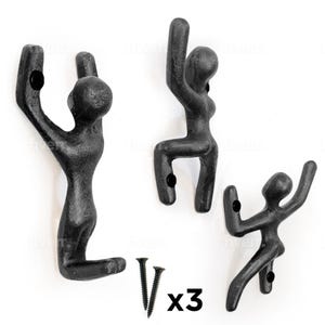 Climbing Man Hooks,Wall Art,Handmade,Solid Made Of Cast Iron,GiftFor Housewarming,Colour Black&Gold,Set Of 3 X2,COMBO DEAL,Until Stock