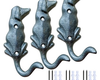 Cast Iron, Dog Wall Hooks ,Set Of 3,Rustic Hooks, Gift For Dog Lovers,Handmade ,Hand Casted Metal Wall Hooks, Animal Hooks.UNTIL Stocks Last