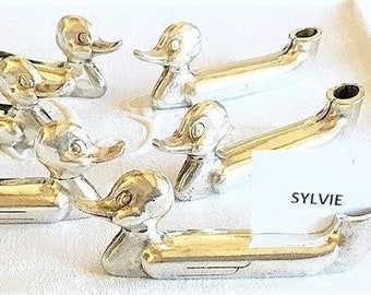 Knife rests/ Name card holders s/6 Duck Silver plated