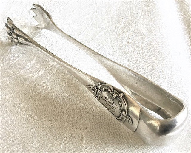 R R Pinces à Sucre Monogrammées Plaqué Argent L 14.5cm