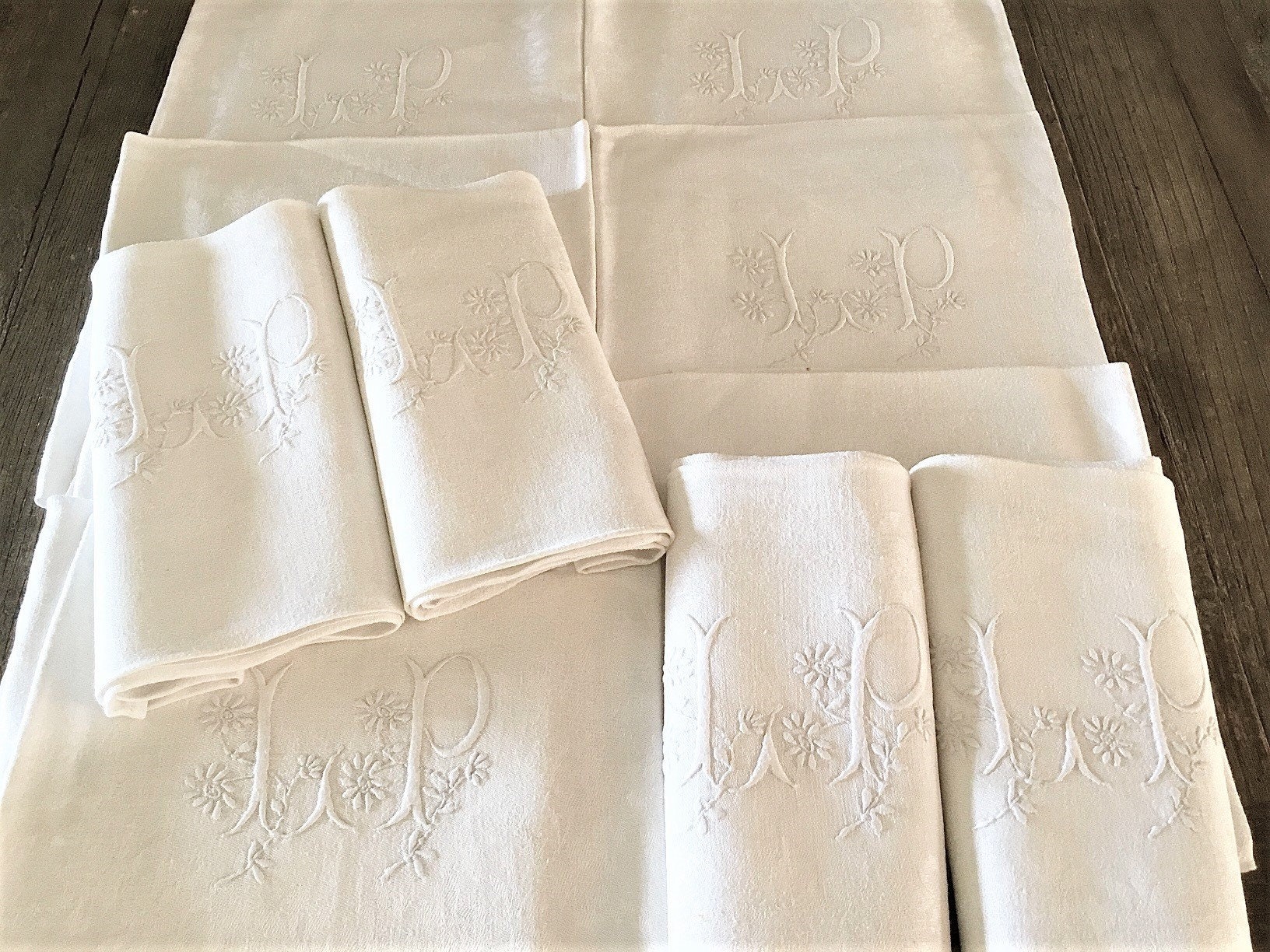 Vintage Français Serviettes S/12 Monogrammé L P