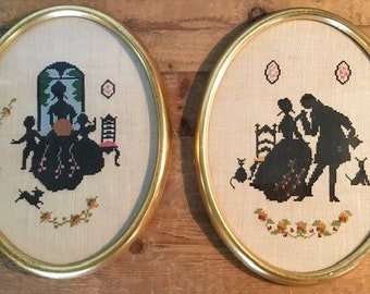 Vintage oval Frames with Embroidery s/2