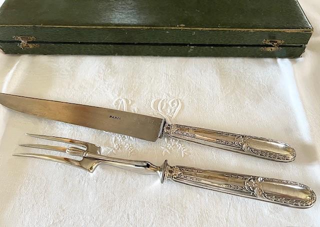 French Boxed Carving set Silver plated