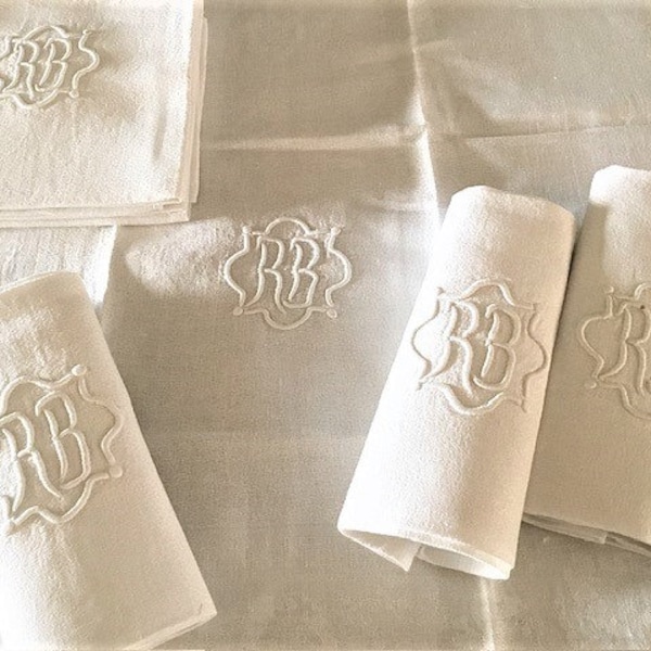 Vintage French Serviettes s/8 monogrammed R B