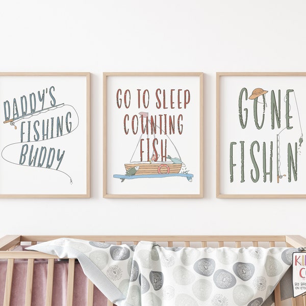 Fishing Themed Nursery Decor Bundle | Daddy's Fishing Buddy | Go To Sleep Counting Fish | Gone Fishin' | Set of 3 Printables | Digital Files