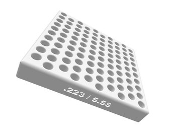 223 リロード ブロック .STL ファイル (.223、5.56 用) には 100 個のスペースがあります。一度発射された真鍮に最適です。真鍮製の薬莢。5.56 または .223 デジタル ダウンロードのみ