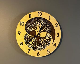 Laser Cut Tree of Life Wall Clock: Baltic Birch Wood