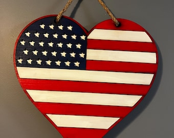 250th Anniversary America USA Flag Celebrate America 250th Anniversary Handcrafted American Flag Heart Door Hanger: Patriotic Welcome Sign