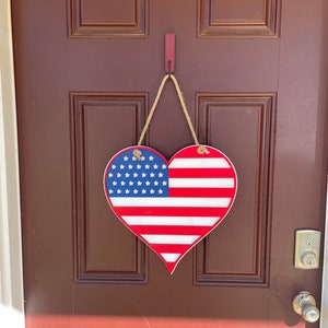 American Flag Heart Door Hanger - Handcrafted Patriotic Welcome Sign | Front Door Decor | Flag Wreath