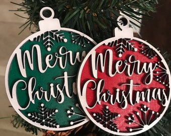 Merry Christmas Ornament, Laser Cut Christmas Ornament