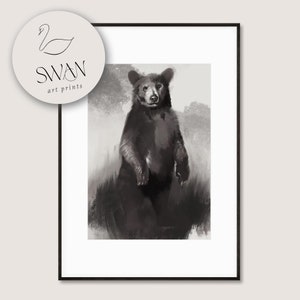 Brown Bear Print, Black and White Animal Wall Art Print, Nature Artwork Canvas, Nature Lover Housewarming Gift, Wildlife Art Gallery Wall