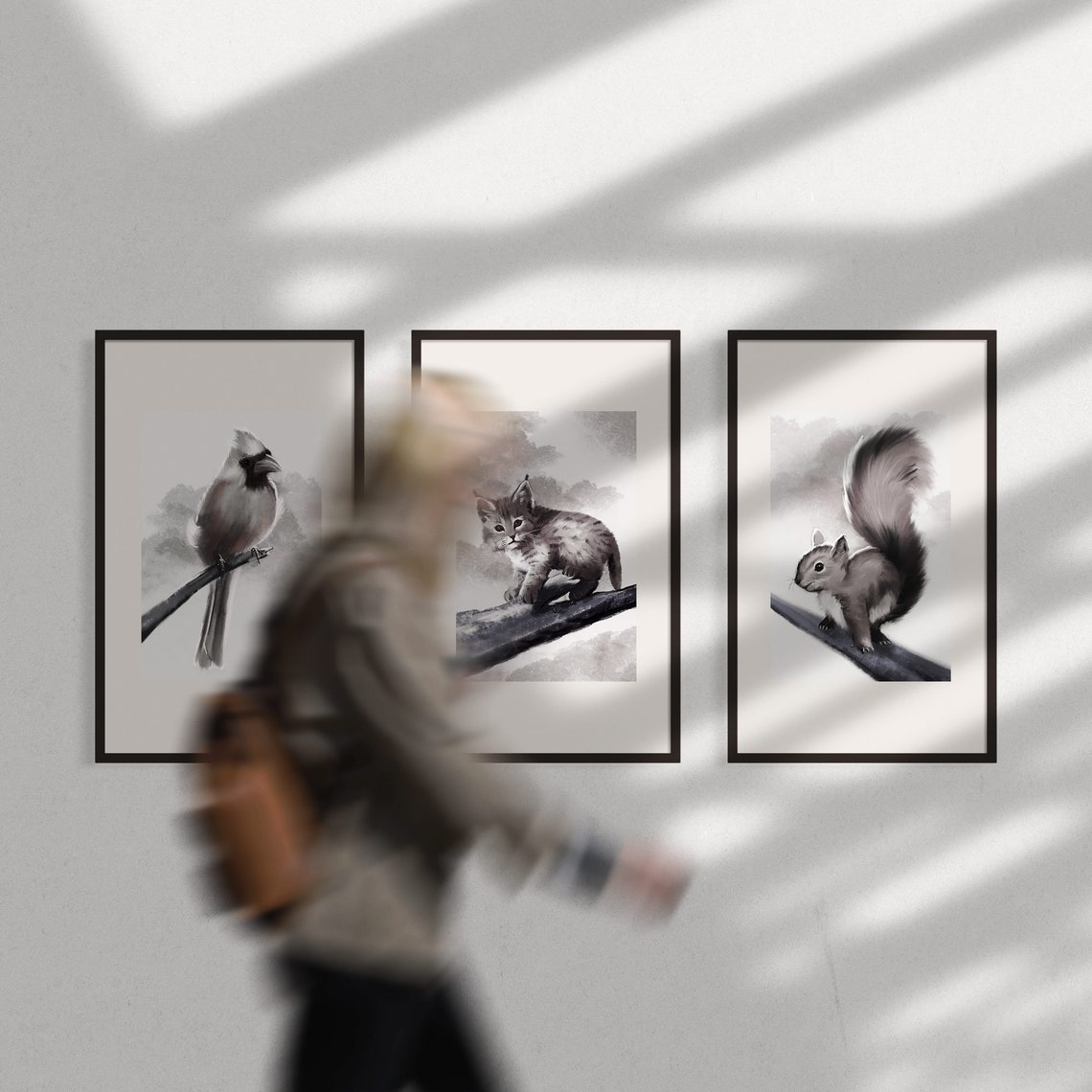 Squirrel Art Print, Woodland Animals Art, Black and White Animal Wall