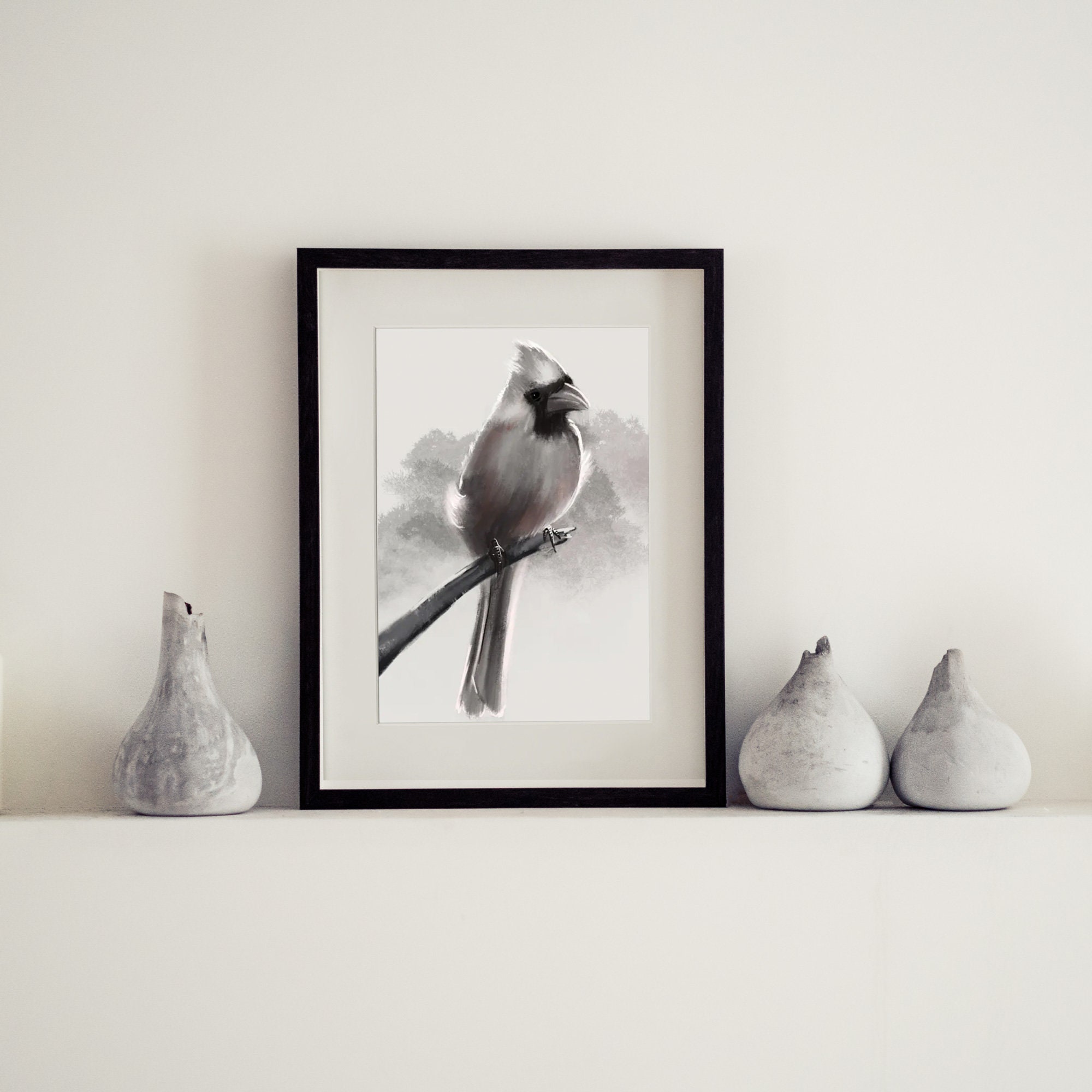 Cardinal Art Print Black and White Bird Wall Art Female Etsy UK