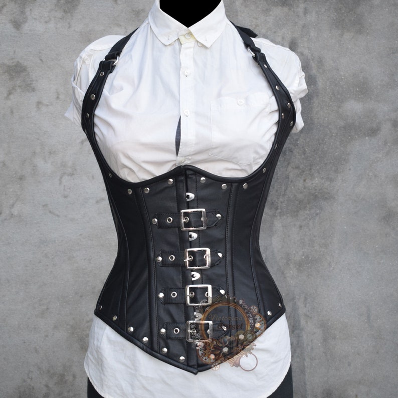 Women Waist Training Corset Steel Boned Lace Up Corset Body Shape Corset Real Leather Underbust Corset 