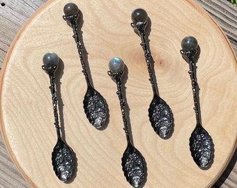 Labradorite Silvertone Witchy Spoon Spell Work Antique Style