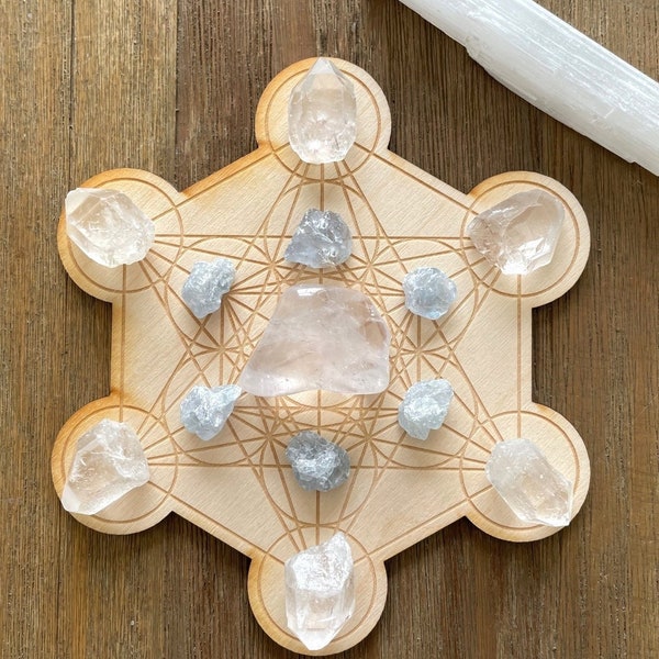 Spirit Ether Element Crystal Grid Kit Spiritual Guidance and Alignment Set Reiki Infused With Selenite Stick