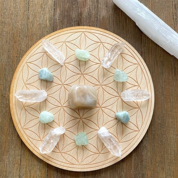 Water Element Crystal Grid Kit Set Intuition Healing Divine Feminine Cancer Scorpio Pisces Reiki Infused Set With Selenite Stick