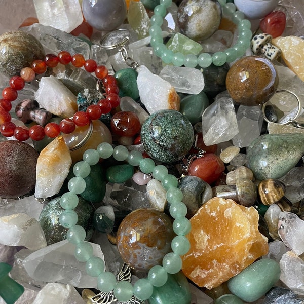 Fairy Crystal Confetti Mystery Lucky Scoop Mushroom Carvings Bracelet Keychains Tumbles Ocean Jasper