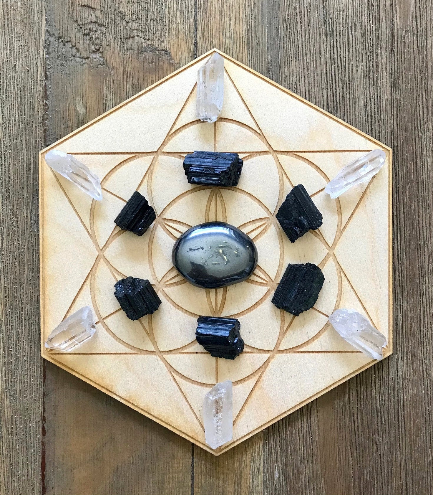 Protection Energy Cleansing Crystal Grid Kit Hematite Black Etsy UK