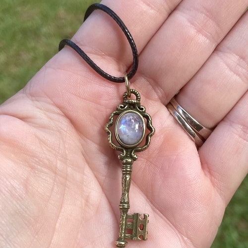 Moonstone Key Pendant Necklace Hecate Intuition
