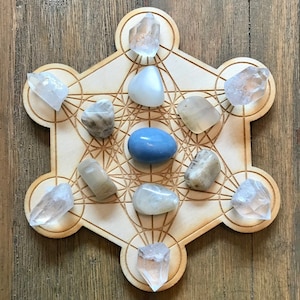 Metatron's Cube Crystal Grid Kit Set For Spiritual Guidance Growth Intuition Angelic Work Angelite Moonstone Quartz