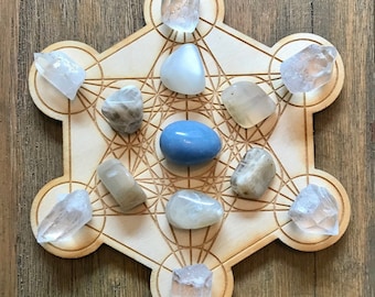 Metatron's Cube Crystal Grid Kit Set For Spiritual Guidance Growth Intuition Angelic Work Angelite Moonstone Quartz