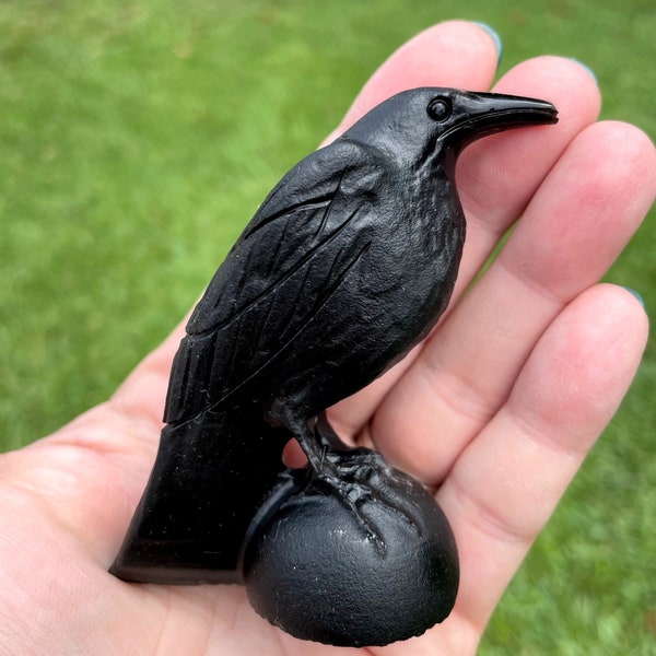 Black Obsidian Crow Crystal Carving Reiki Infused Odin The Morrigan Protection Truth