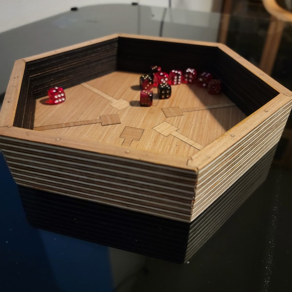 Laser-cut Hex Dice Tray Plans