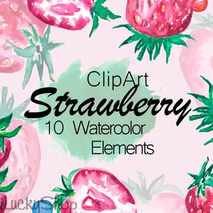 Strawberry ClipArt - Summer tasty clipart - Home decor -Commercial use Clipart -Clipart for planner stickers-Watercolor ClipArt