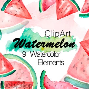 Watermelon ClipArt - Watercolor clipart - Home decor - Commercial use Clipart - Clipart for planner stickers-Watercolor ClipArt -Summer