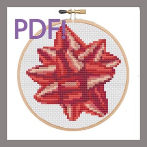 Christmas tree ornament, Digital cross stitch pattern, beginner, Red Christmas Bow, Handmade gift, DIY Christmas Decor, stocking stuffer
