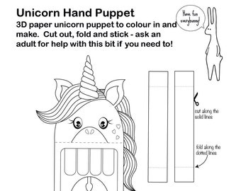 Printable Paper Craft Unicorn Hand Puppet