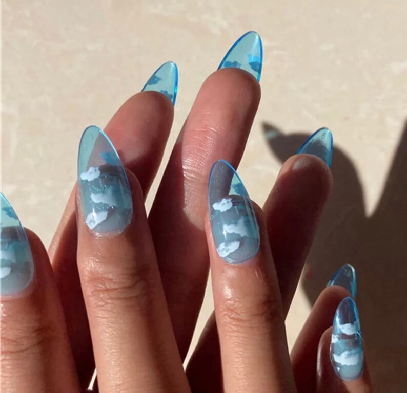 Jelly Baby Blue Sky Cloud Nails Luxury Press On READY TO Etsy