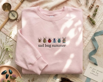 Sad Bug Summer Embroidered Bug Shirt, Insect Lover Gift with Name Tee, Entomology Sweatshirt, Funny Goblincore Hoodie