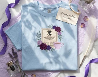 Lady Whistledown Society Papers Embroidered Shirt, Gift with Name, Regencycore Bookish Sweatshirt, Romantic Academia Tee, Bridgerton Hoodie