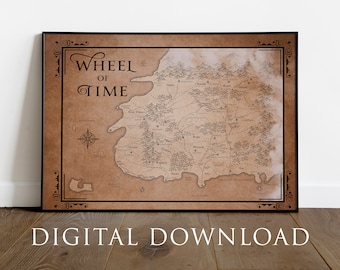 DIGITAL DOWNLOAD Wheel of Time Map, Robert Jordan, Vintage Style