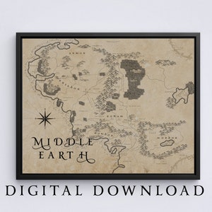 DIGITALER DOWNLOAD Herr der Ringe Mittelerde Karte, Vintage/Papier-Stil Karte