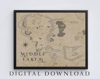 DIGITAL DOWNLOAD Lord of the Rings Middle Earth Map, Vintage/Paper-Style Map