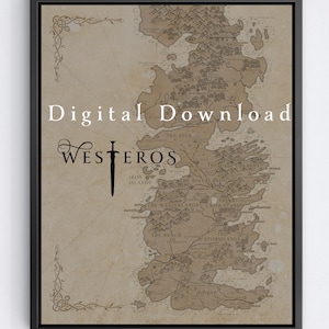 DIGITALER DOWNLOAD Game of Thrones/Westeros, Landkarte, Vintage, Paper Style, 11x14