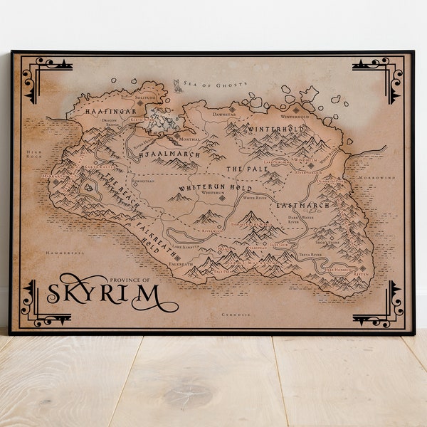 Skyrim Map DIGITAL DOWNLOAD Vintage Style, 11x14