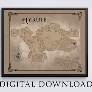DIGITALE DOWNLOAD Zelda Ocarina of Time Hyrule Kaart, de Legende van Zelda fan geschenken, kunst aan de muur