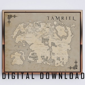 DIGITALE DOWNLOAD Tamriel Kaart Vintage / Papier Stijl 11x14