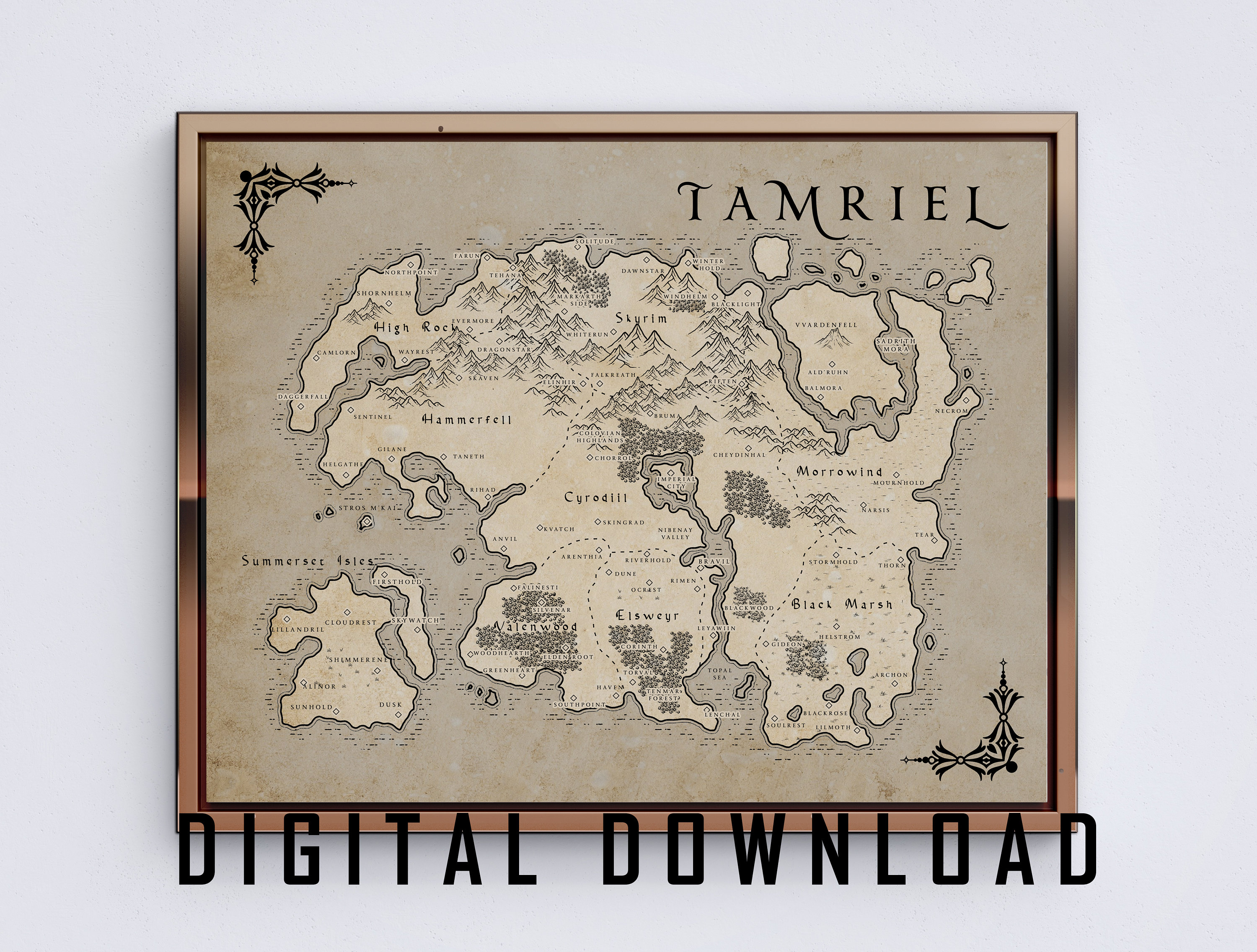 Aged Scrolls Fantasy Map, Vector Minimalist Ancient RPG DnD Tamriel Elder  ESO Online Summerset Spiral Notebook for Sale by SugaredTea